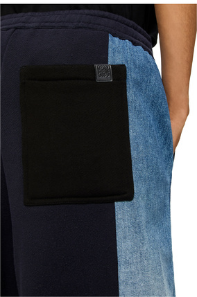 LOEWE Pantalón corto en patchwork de algodón Negro/Marino Oscuro