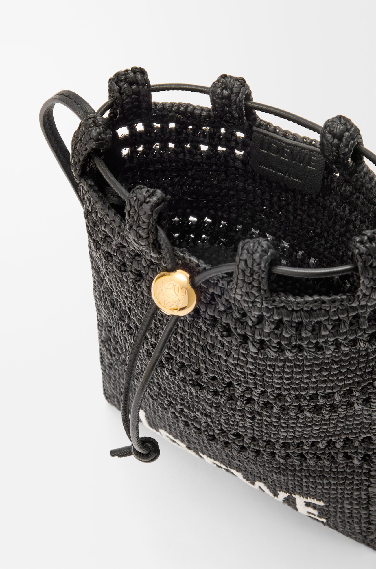 LOEWE Drawstring pocket in raffia  Black