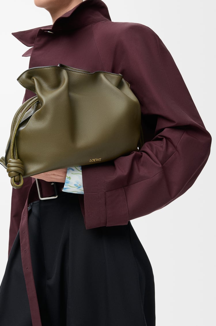 LOEWE Medium Flamenco clutch in nappa calfskin Dark Khaki