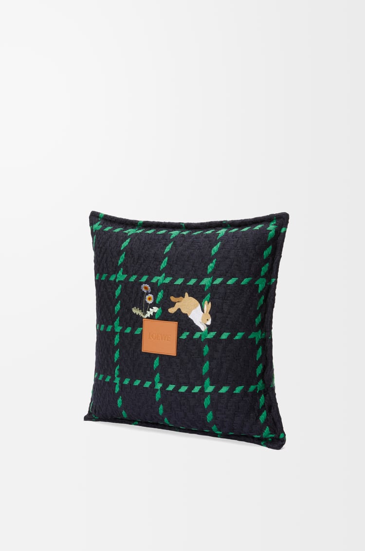 LOEWE Bunny cushion in wool and cashmere Dark Green/Navy