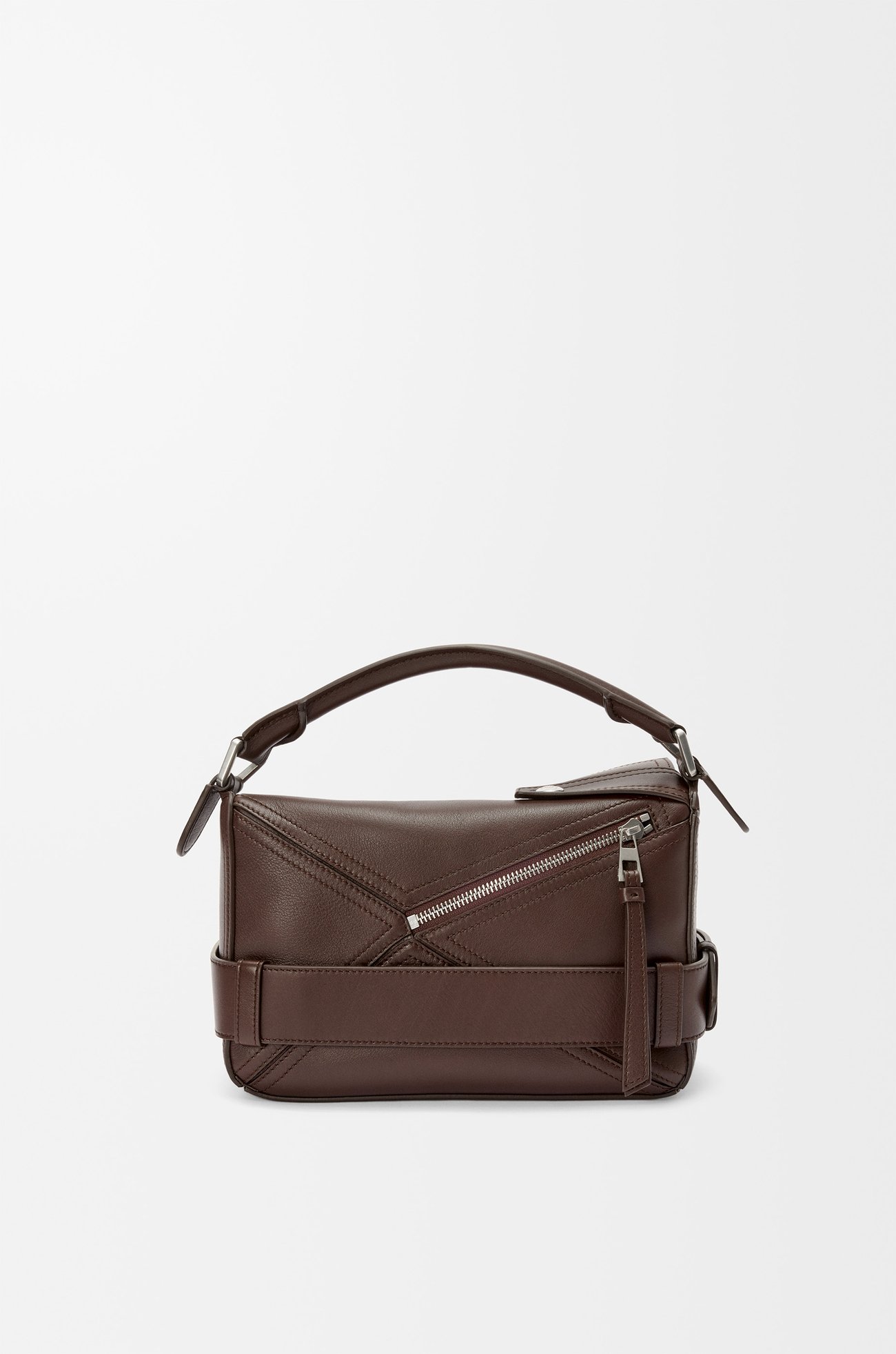 LOEWE Small Puzzle Biker bag in shiny calfskin Dark Brownie