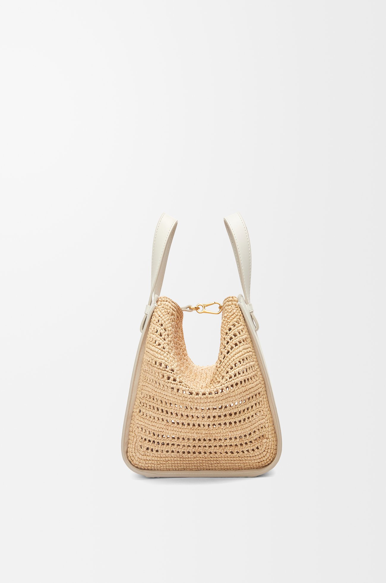 LOEWE Compact Hammock bag in raffia and calfskin Soft White/Natural