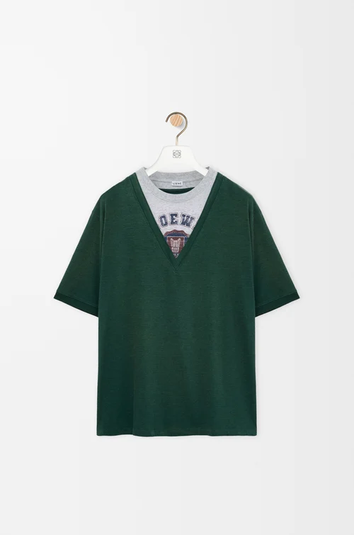 LOEWE Camiseta de corte holgado en mezcla de algodón Verde/Gris