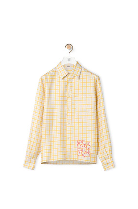 LOEWE Camisa a cuadros en seda y algodón con sello de anagrama Amarillo/Lila