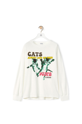 LOEWE Camiseta de manga larga en algodón con estampado de gatos Blanco