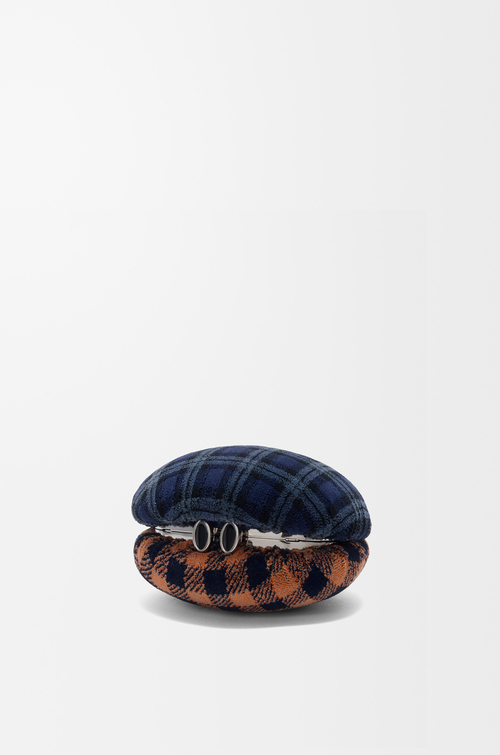 LOEWE Minaudiere Shell en tejido estampado a cuadros y metal Azul Marino/Multicolor
