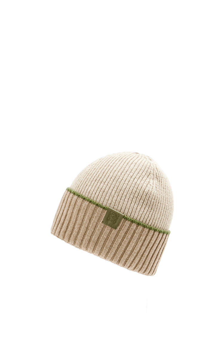 LOEWE 羊毛毛線帽 米色/綠色
