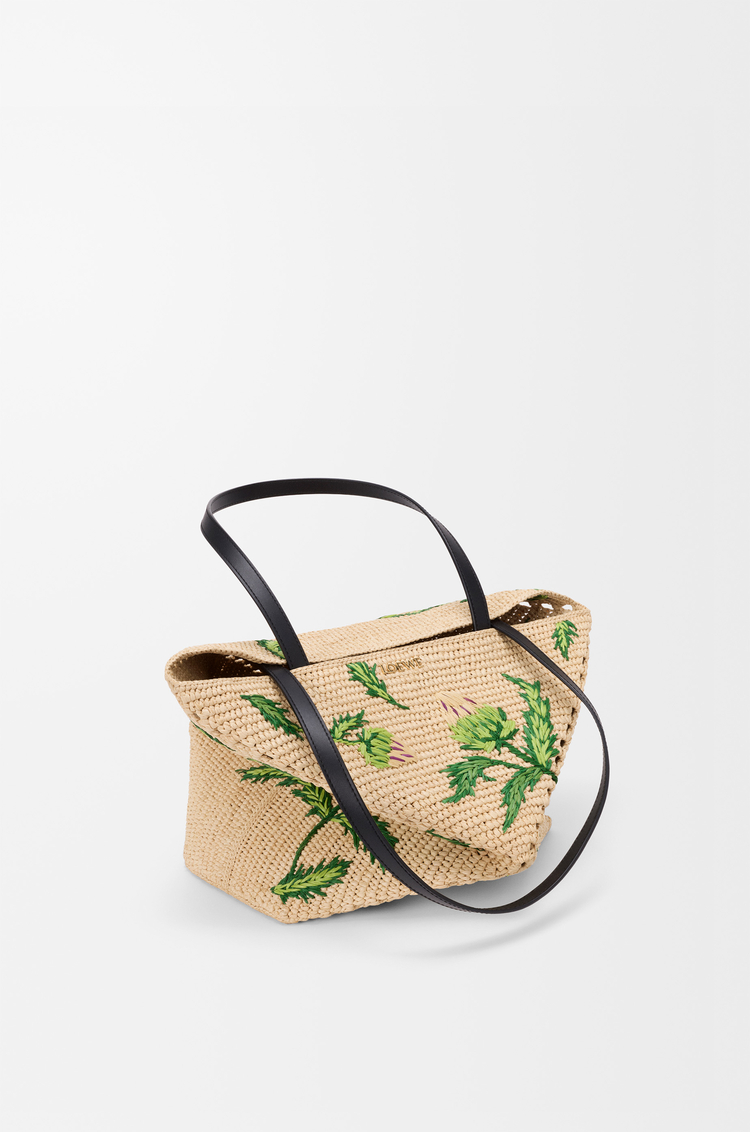 LOEWE Medium Puzzle Fold tote in raffia and calfskin Natural/Green