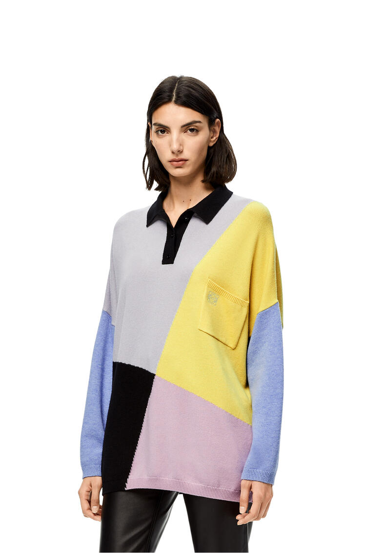 LOEWE Graphic polo collar sweater in wool Grey/Yellow pdp_rd