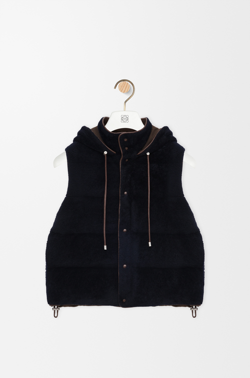 LOEWE Padded vest in shearling Brown/Navy Blue