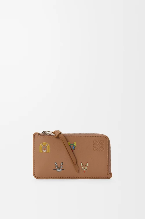 LOEWE Tarjetero-monedero Cats en piel de ternera Moca