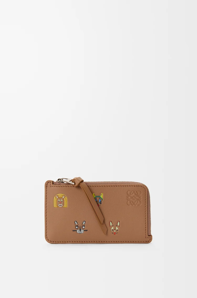 LOEWE Tarjetero-monedero Cats en piel de ternera Moca