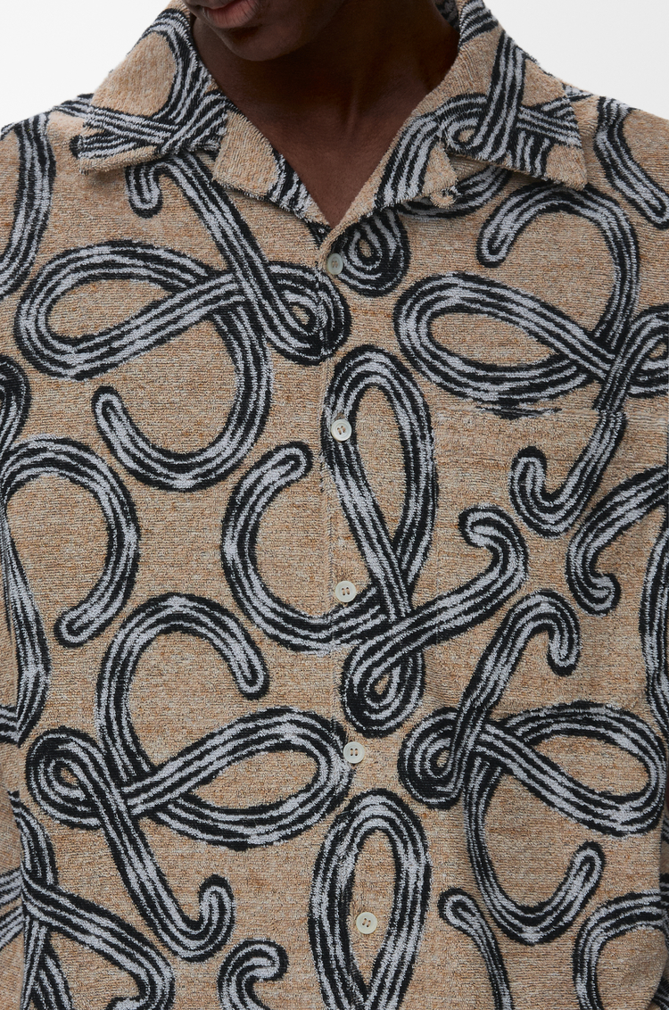 LOEWE Camisa de manga corta en jacquard de algodón Beige/Negro