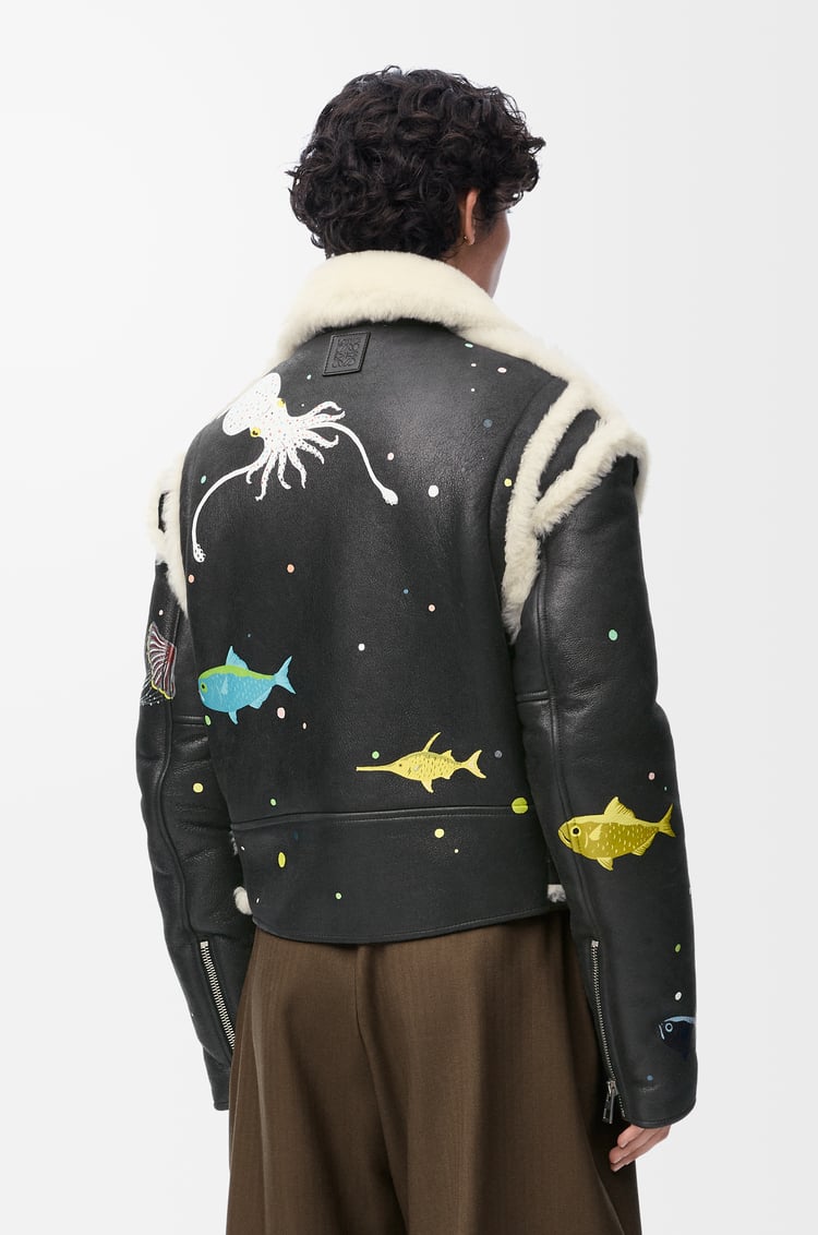 LOEWE Chaqueta biker en lana de oveja Negro/Blanco