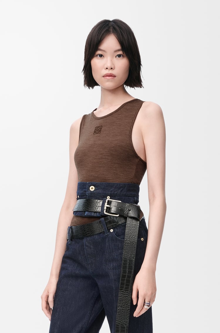 LOEWE Anagram tank top in stretch wool Chocolate Brown