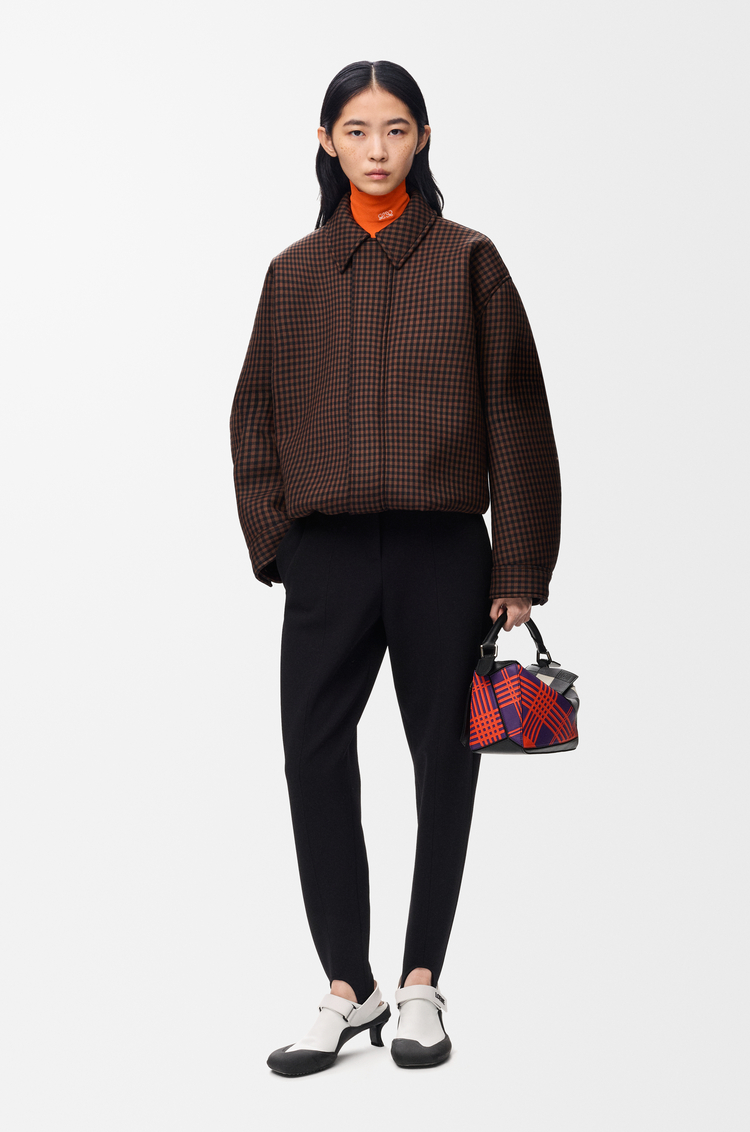 LOEWE Chaqueta con cordón de ajuste en lana Marrón/Negro