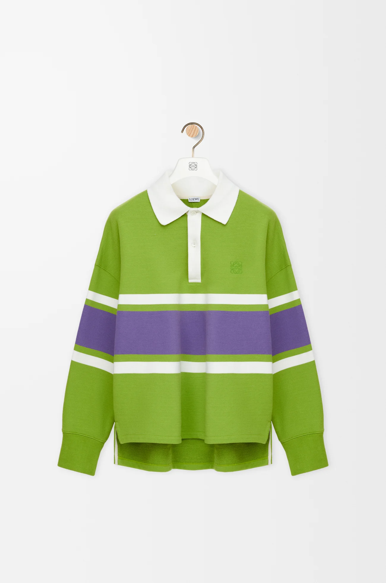 LOEWE Polo à manches longues en coton Green/Purple