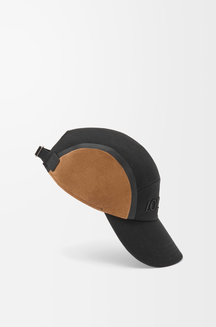 LOEWE Camp cap in canvas and suede Black/Dark Gold