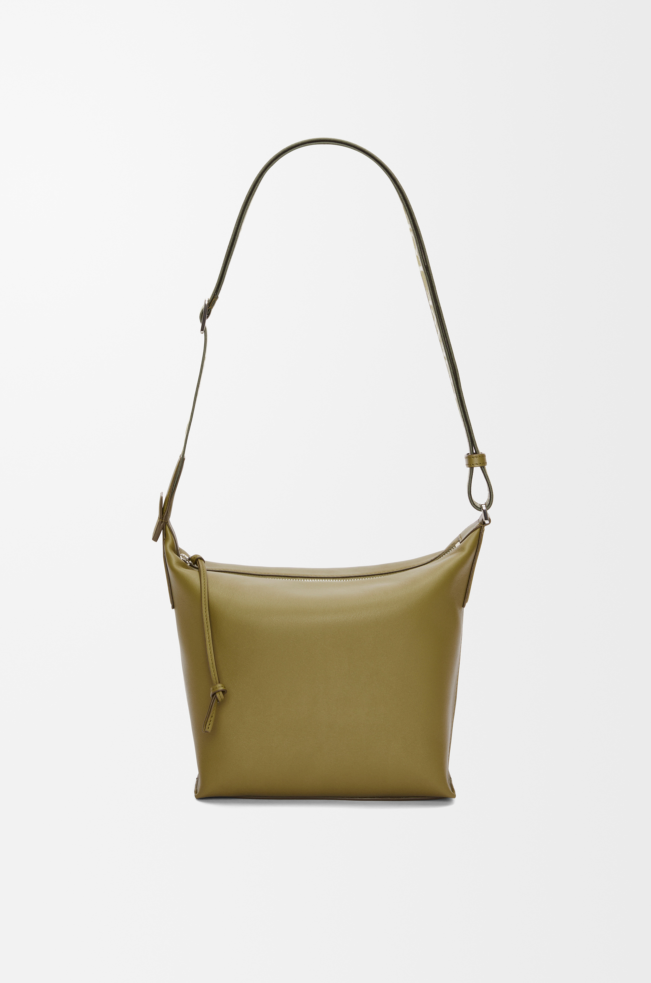 LOEWE 小号柔软光滑牛皮革和提花布 Cubi 斜挎包 橄榄绿 plp_rd