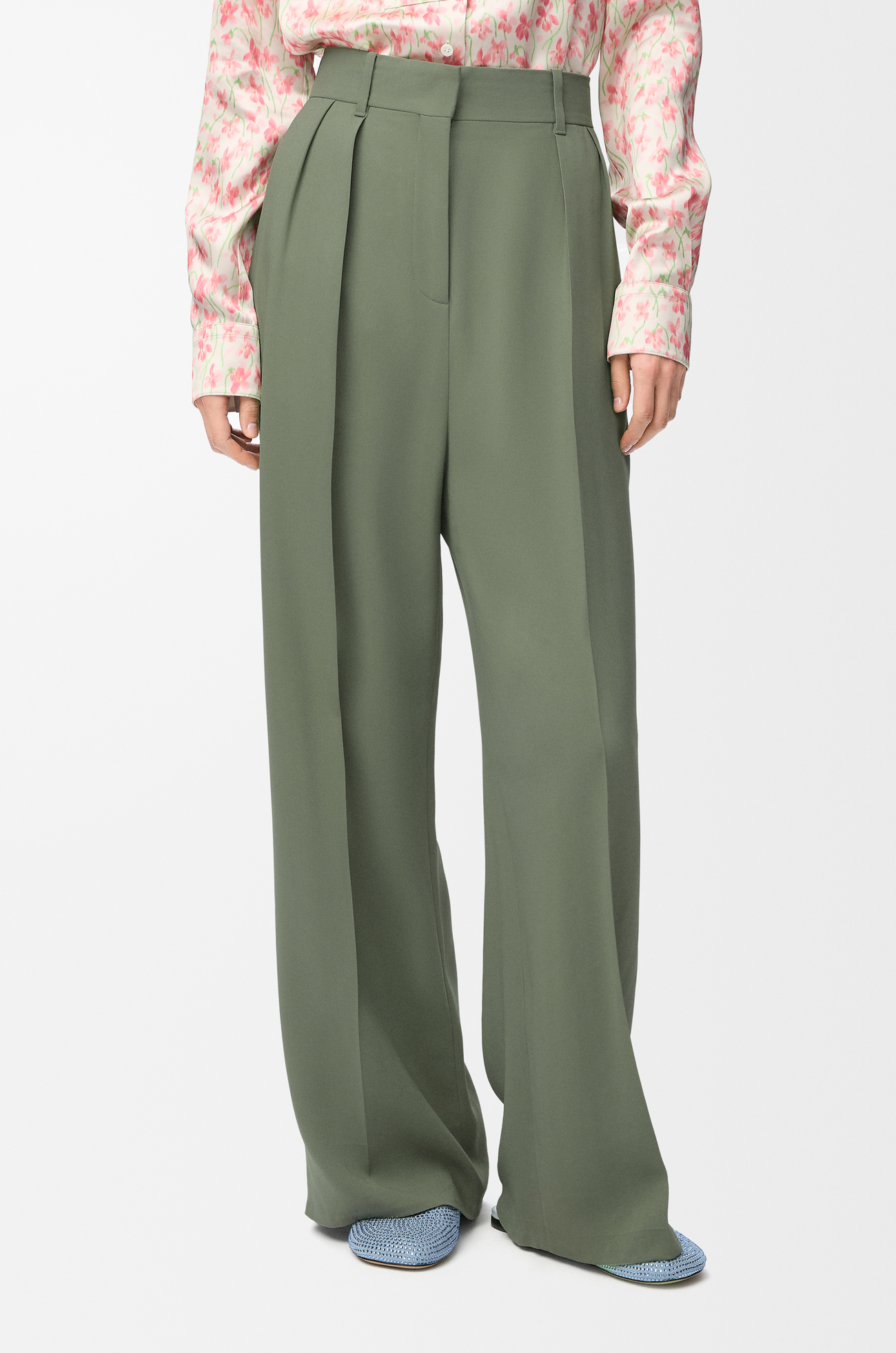 LOEWE 트라우저 - 스트레치 비스코스 Light Khaki Green