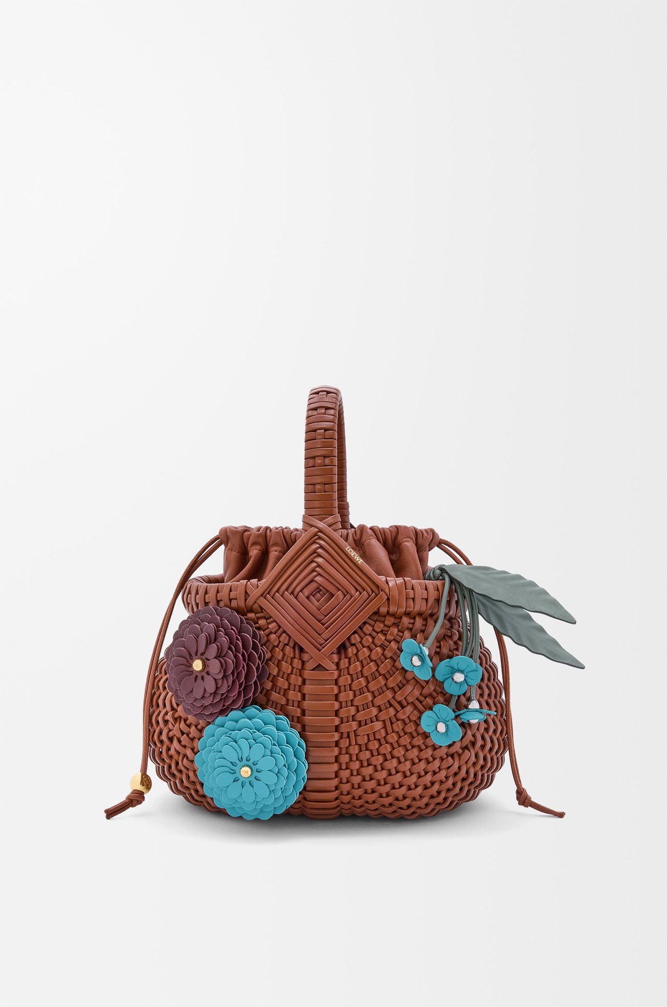 LOEWE Charm Strawberry Flower en piel de ternera Turquesa/Verde