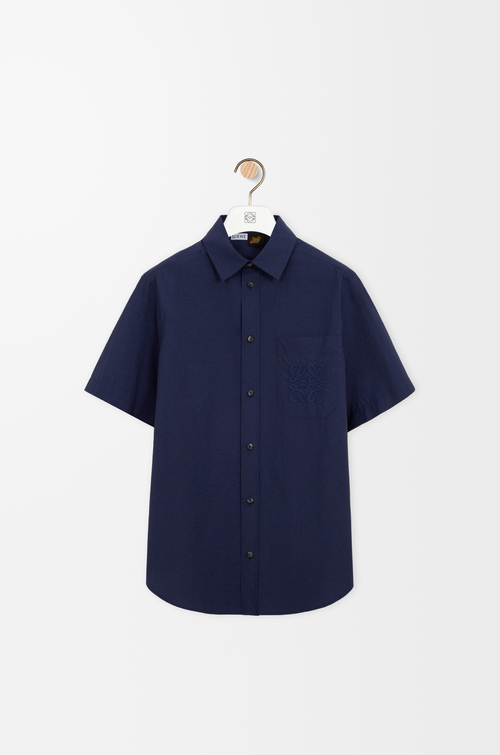 LOEWE Camisa de manga corta en mezcla de algodón Azul Marino