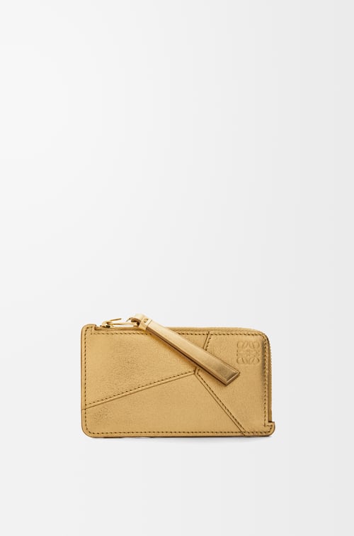LOEWE 金属牛皮革 Puzzle 硬币卡包 金色/橡木色