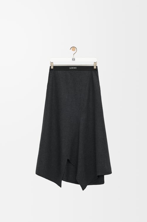 LOEWE アシンメトリー スカート（ウール&カシミア） チャコールメランジェ