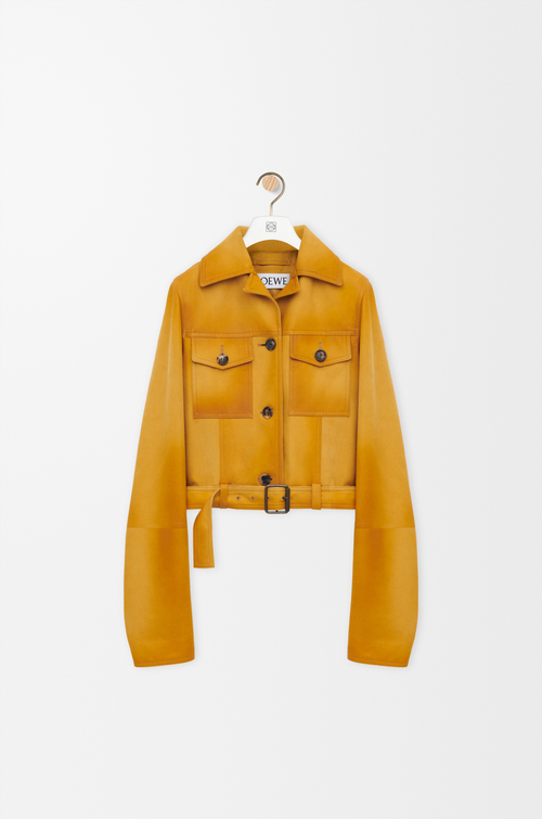 LOEWE 麂皮小羊皮短版夾克 淺棕褐色