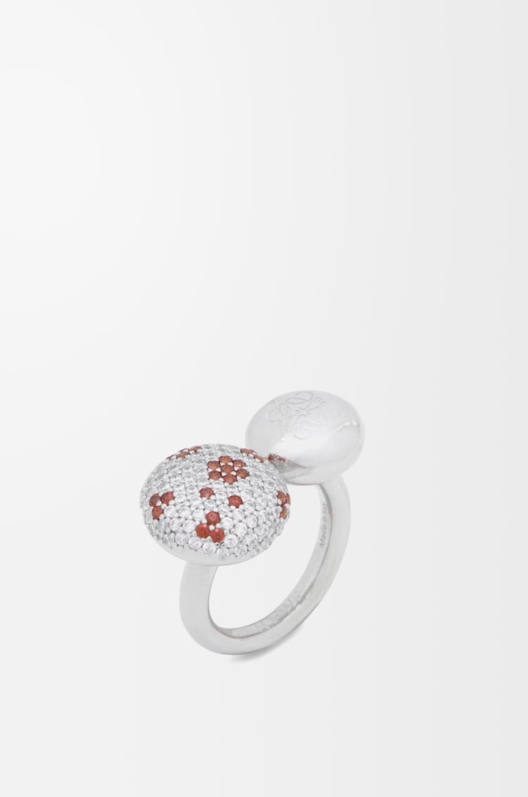 LOEWE Anagram Pebble double ring in sterling silver and crystals Silver/White/Brown