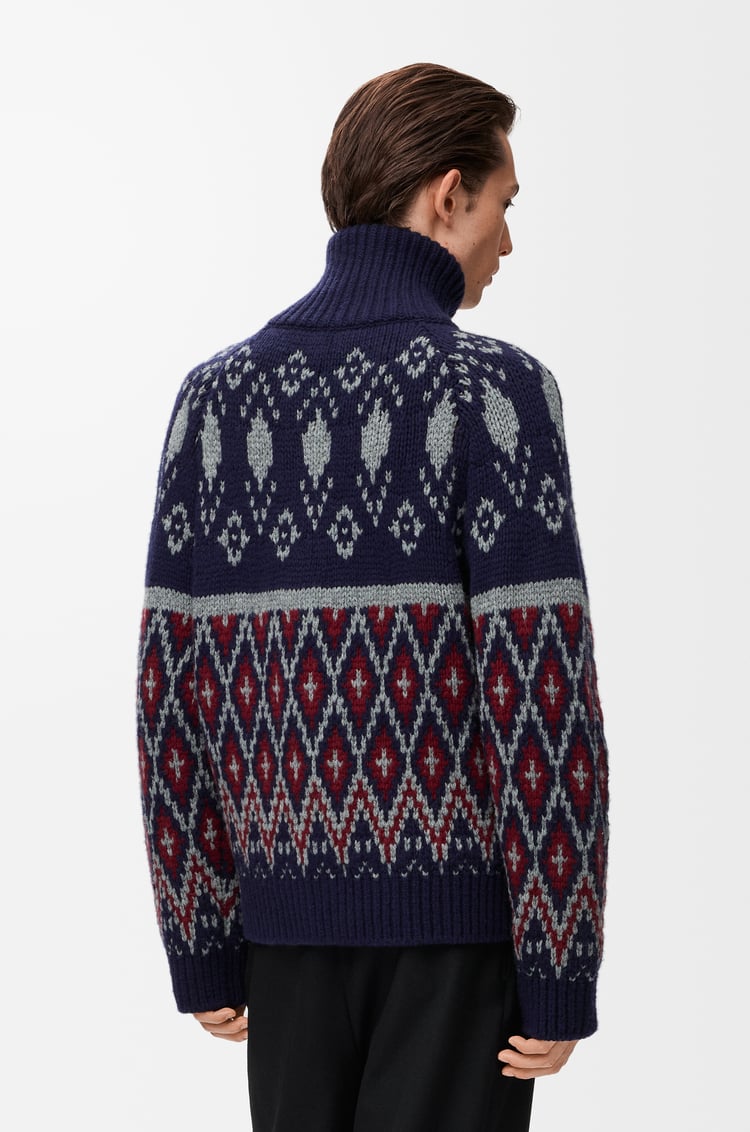 LOEWE Cardigan zippé en laine Bleu Marine/Gris