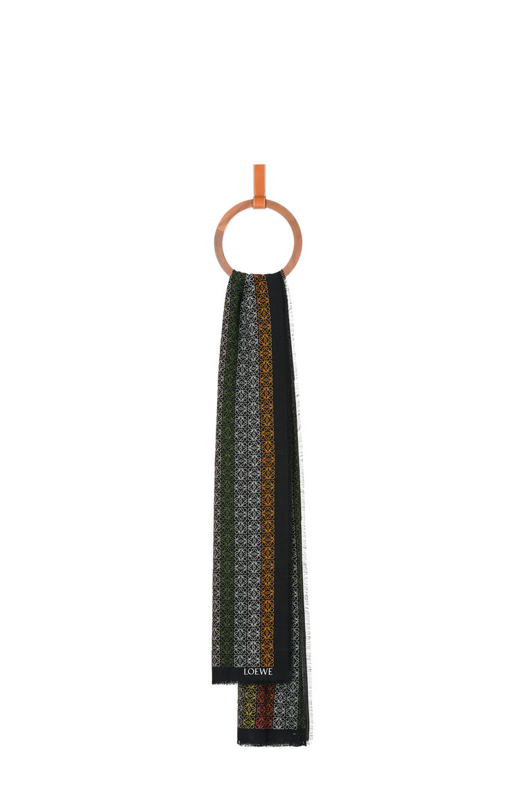 LOEWE Anagram lines scarf in wool, silk and cashmere Black/Khaki Green