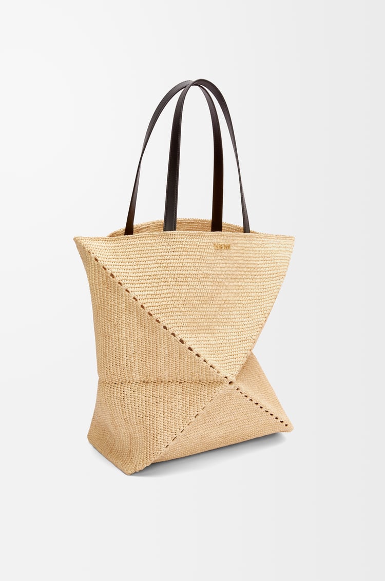 LOEWE XL Puzzle Fold tote in raffia Natural/Black