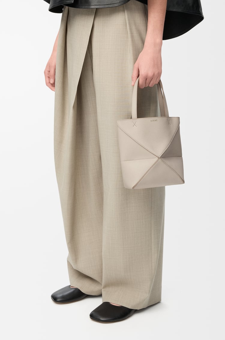 LOEWE Mini Puzzle Fold tote in soft grained calfskin Light Ghost