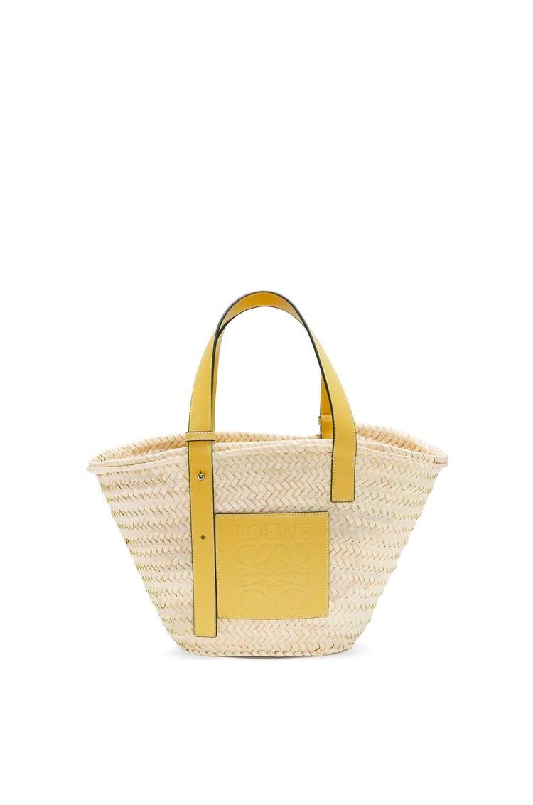 LOEWE Basket bag in raffia and calfskin Dark Yellow