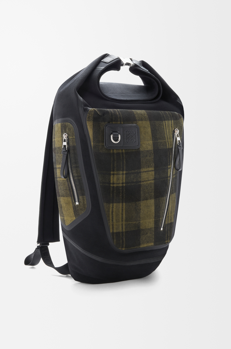 LOEWE Flex roll-top backpack in canvas and brushed suede Khaki/Black