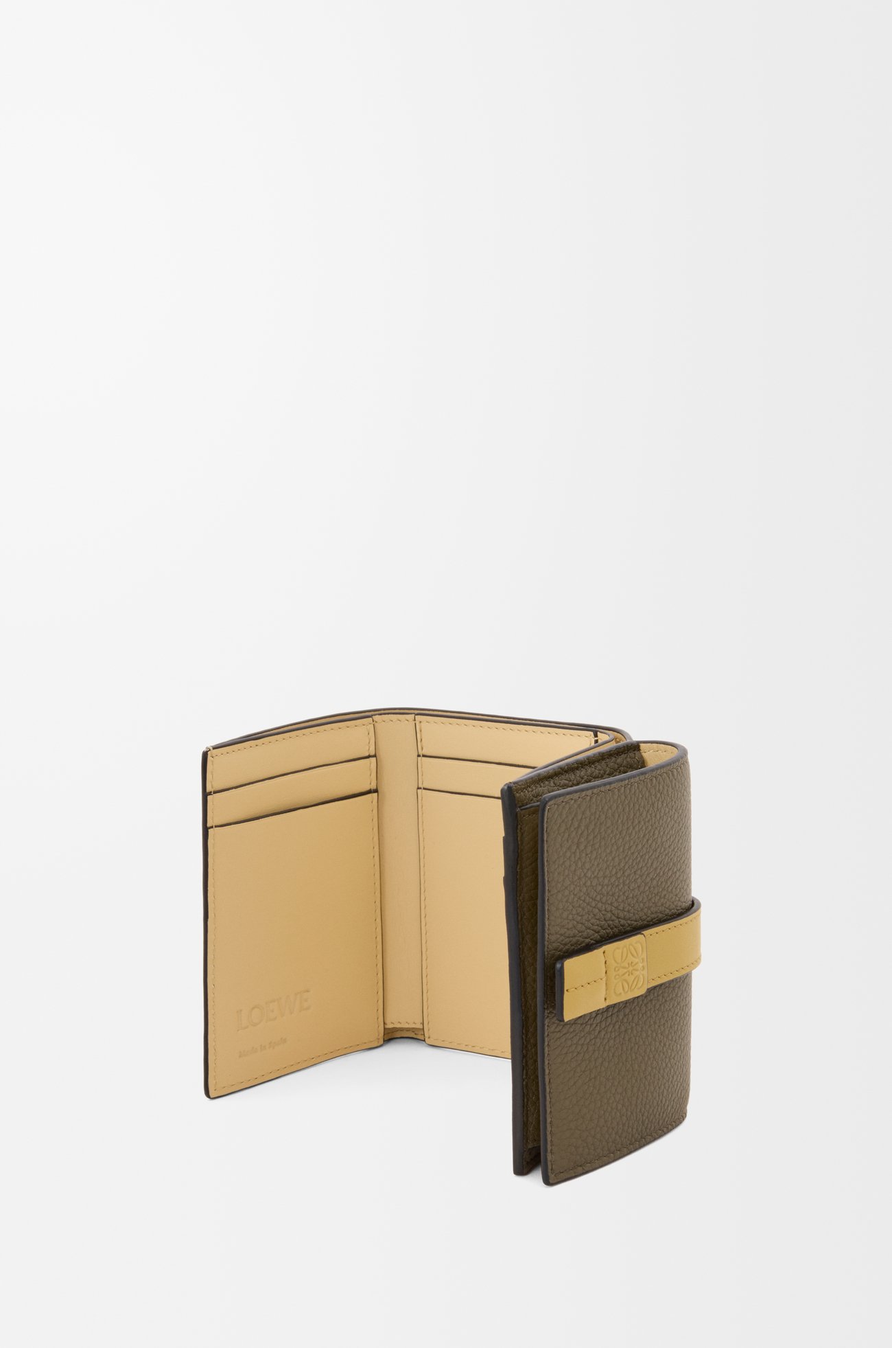 LOEWE Trifold wallet in soft grained calfskin Dark Khaki Green/Ginger