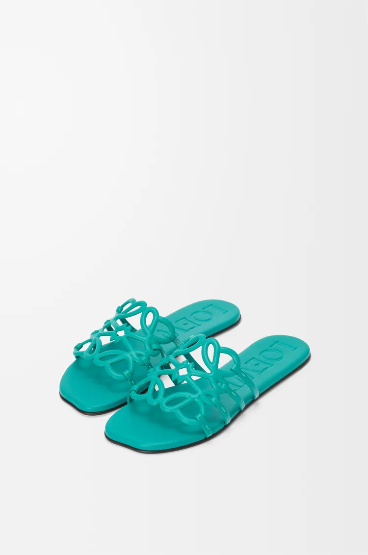 LOEWE Petal Anagram slide in soft calfskin Turquoise