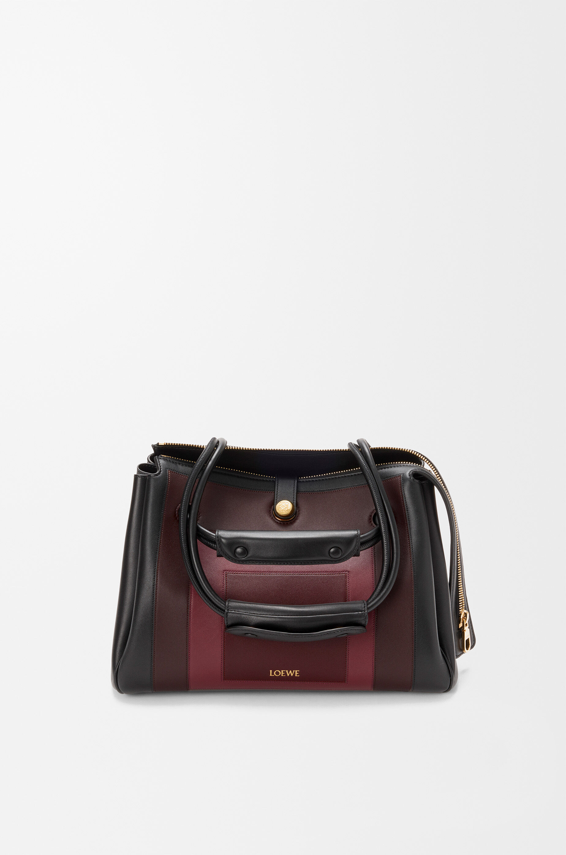 LOEWE ハンドバッグ 濃紺 美品 ロエベ センダ ロゴ 型押し レザー ハンドバッグ トート