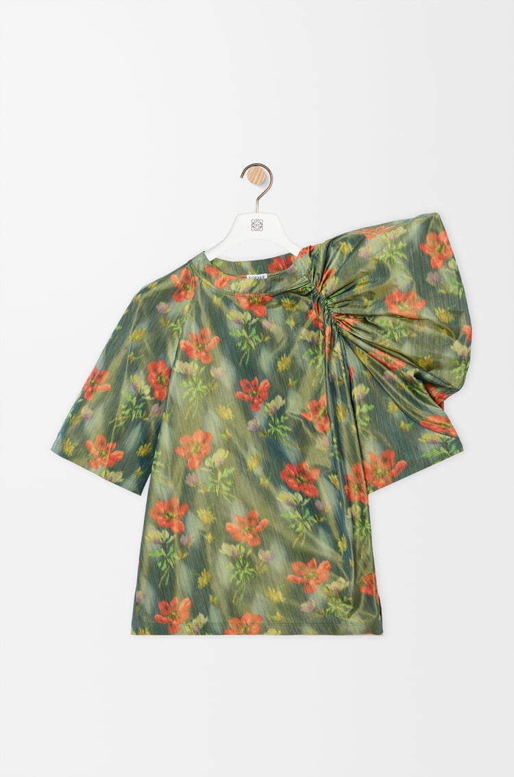 LOEWE Top drapeado en tafetán de mezcla de seda Verde Oscuro/Rojo