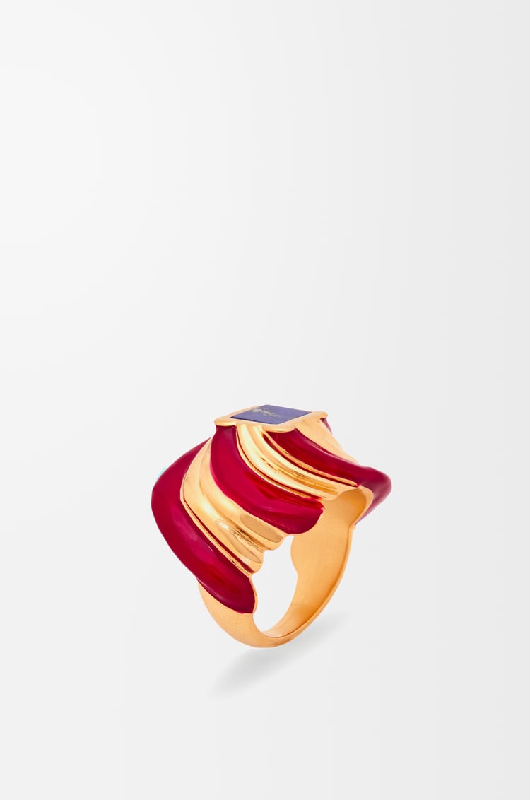 LOEWE Twisted Anagram ring in sterling silver and enamel Gold/Burgundy