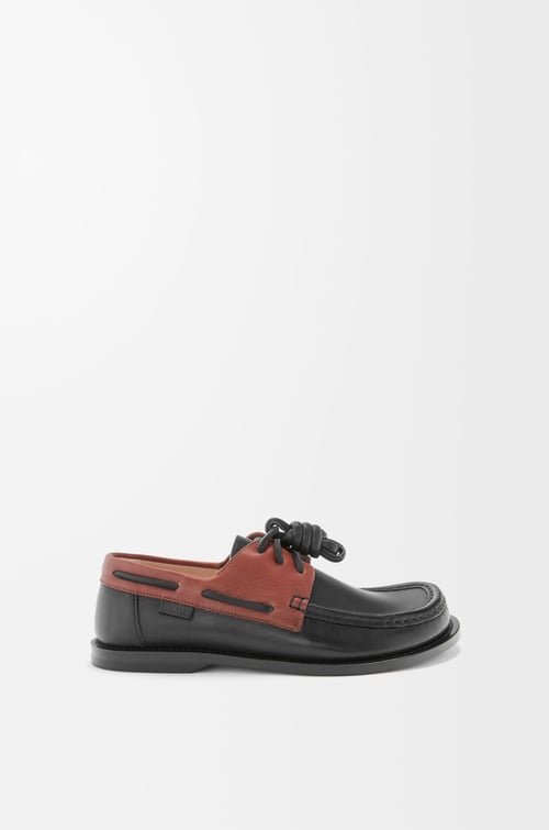 LOEWE Campo boat shoe in soft calfskin Black/Rust plp_rd
