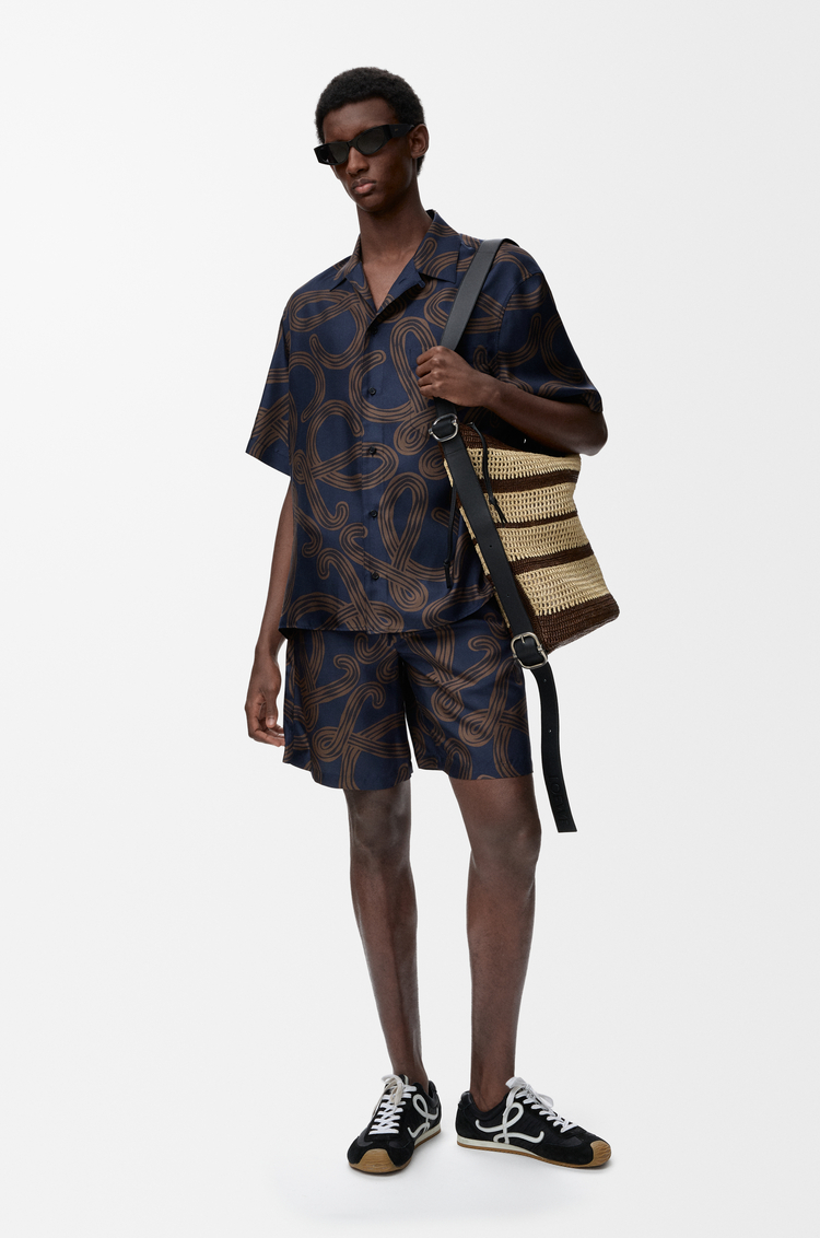 LOEWE Shorts in silk Navy/Brown