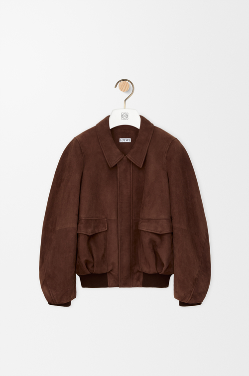LOEWE 보머 재킷 - 스웨이드 고트스킨 다크 브라운