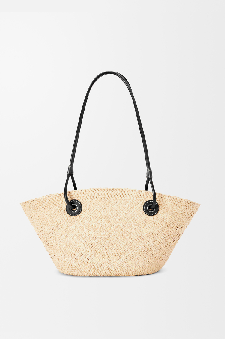 LOEWE Small Anagram Basket bag in iraca palm and calfskin Natural/Black