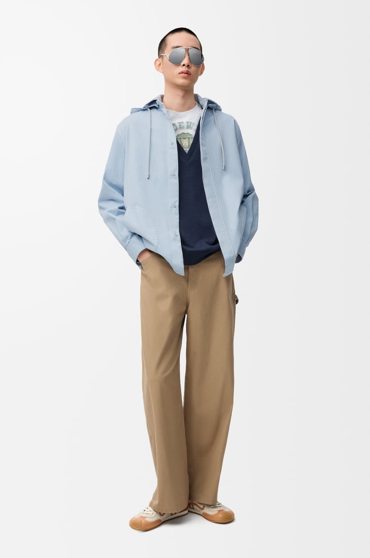 LOEWE Hooded overshirt in cotton Light Blue