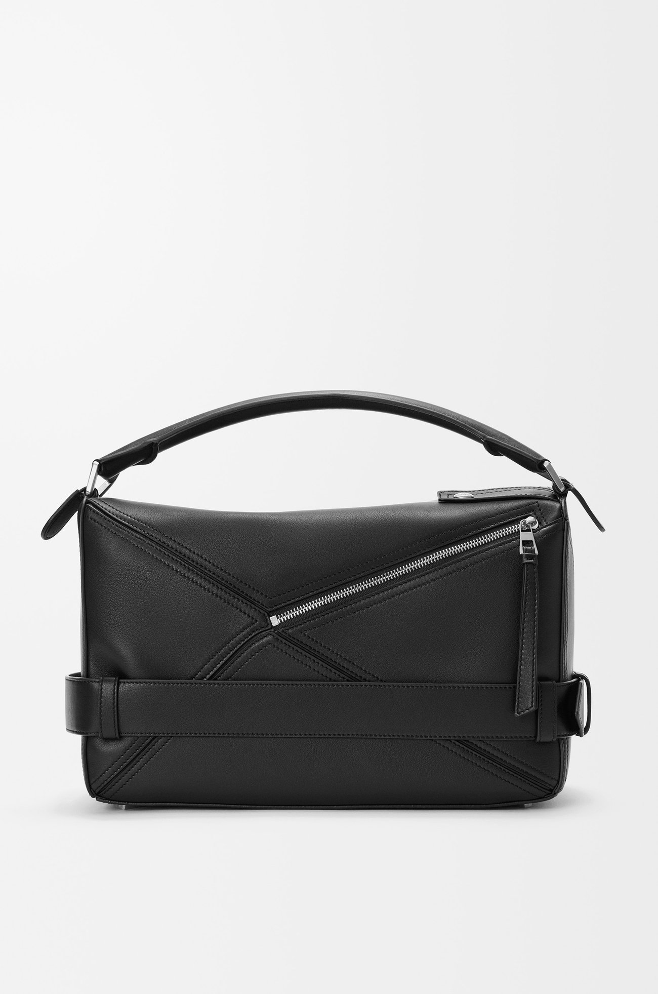 LOEWE Große Puzzle Biker Tasche aus glänzendem Kalbsleder Schwarz