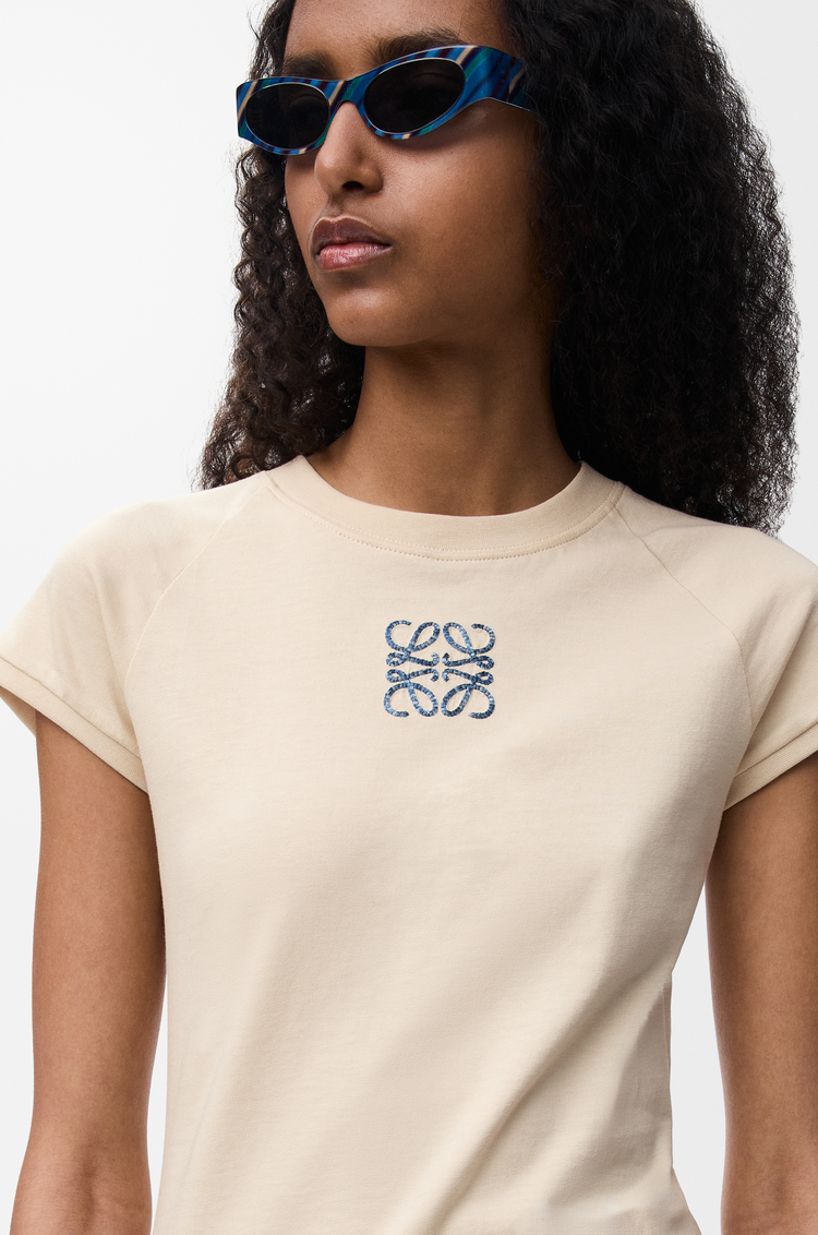 LOEWE Camiseta de corte pequeño en algodón Beige Claro