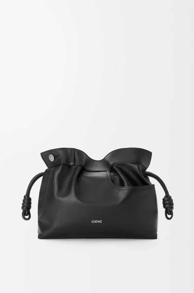 LOEWE Panta medium Flamenco clutch in shiny calfskin Black