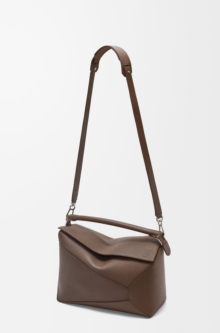 LOEWE Large Puzzle Edge bag in grained calfskin Dark Cigar